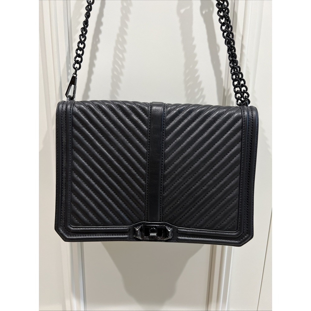 Rebecca Minkoff Love Jumbo Chevron Quilted Handbag Black Shoulder Bag Timeless